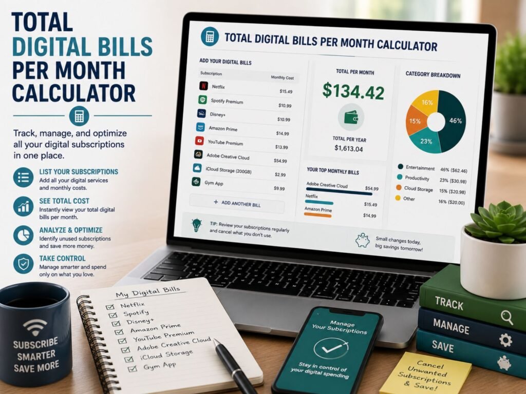 Total Digital Bills Per Month Calculator